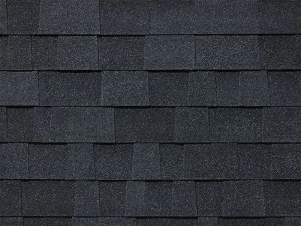 Close-up of a deep black architectural shingle in Brilliant Black